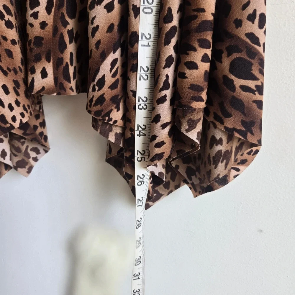 Vtg Y2K Forever 21 Medium Tube Dress Women Brown Leopard Ruched Handkerchief Hem